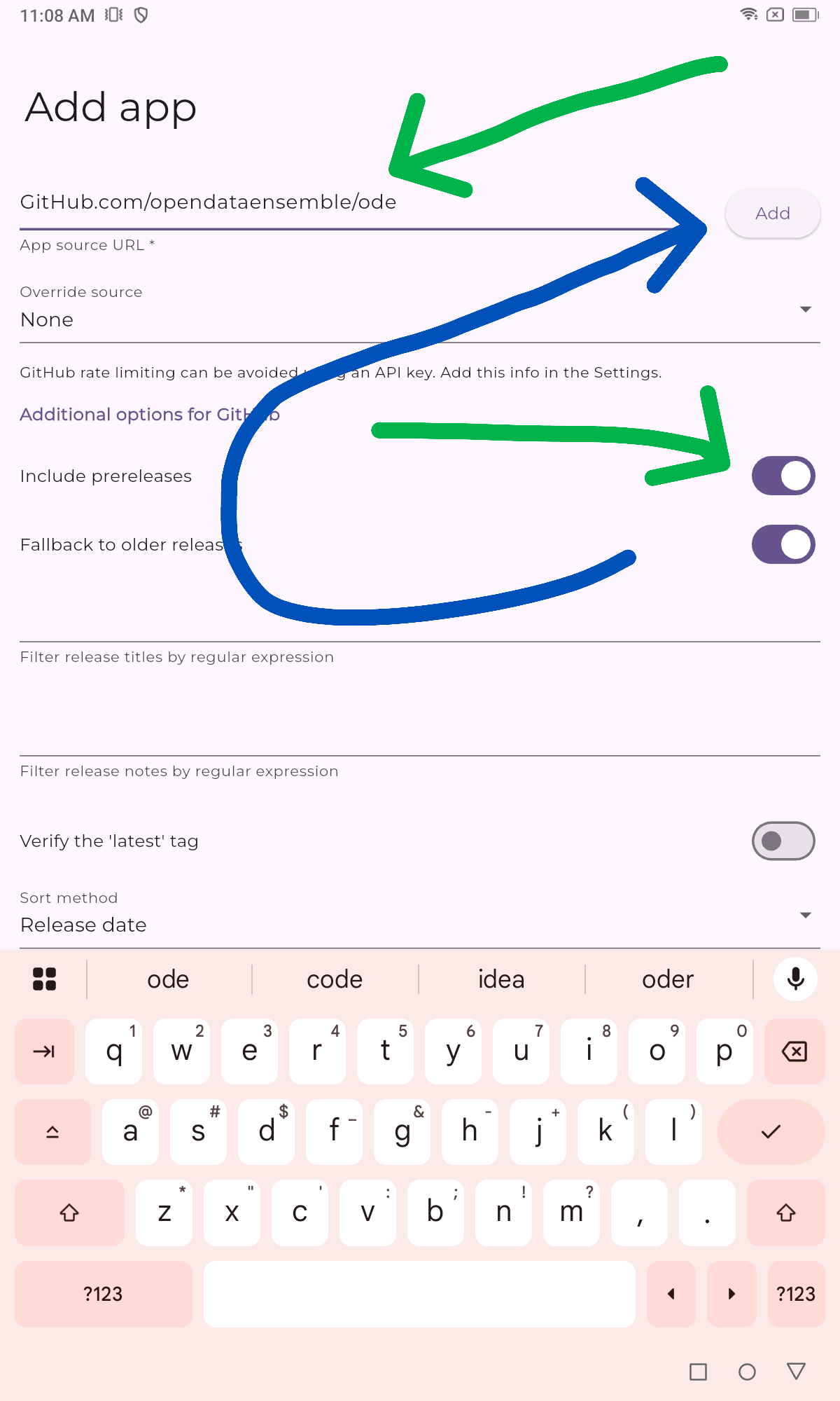 Add app in Obtainium