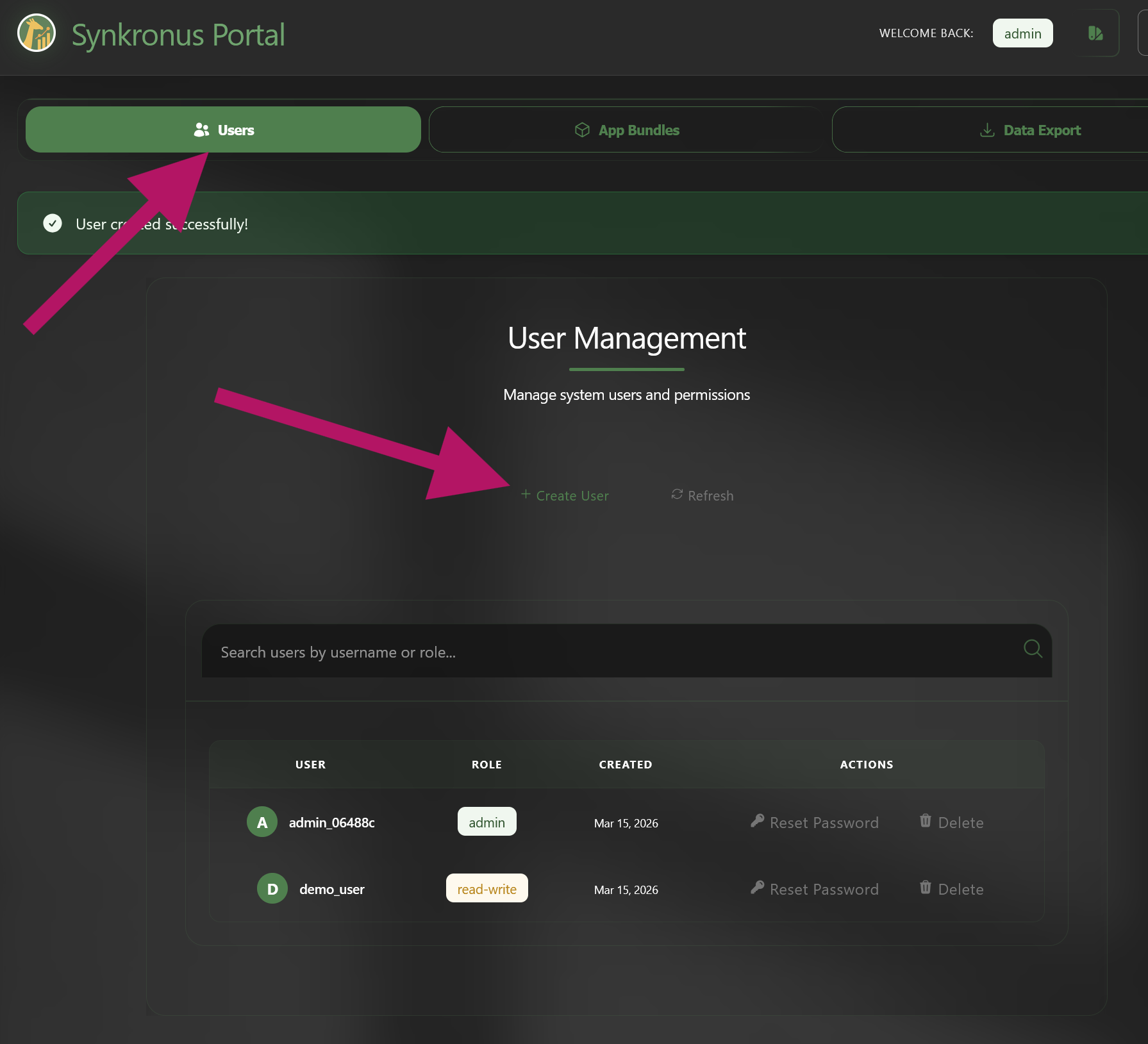 Create user in portal
